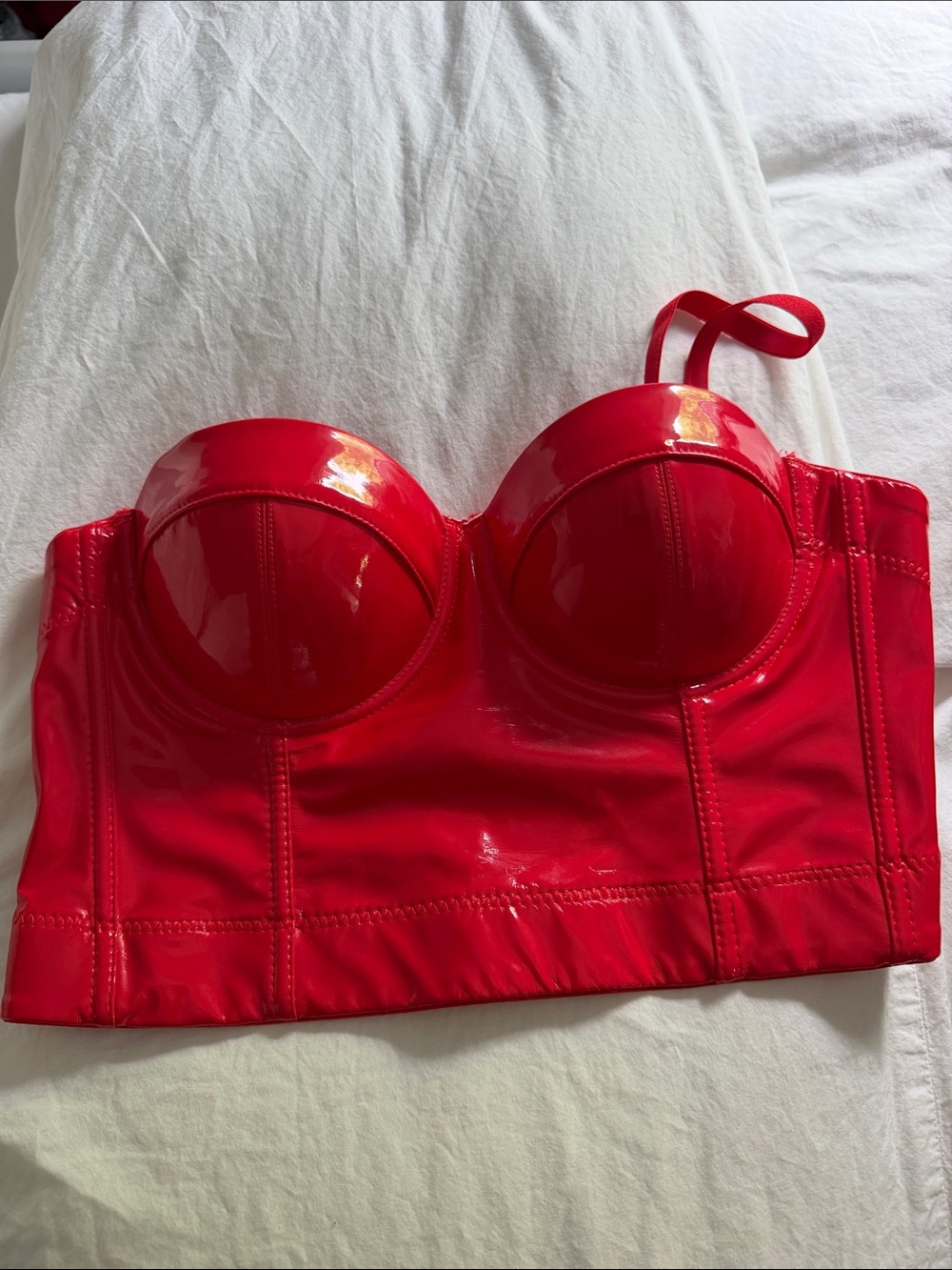 Red Patent Longline Bustier Top